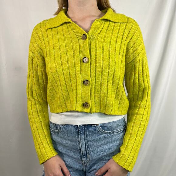 Wild Fable Chartreuse Cropped Knit Cardigan Size Small - Picture 1 of 7